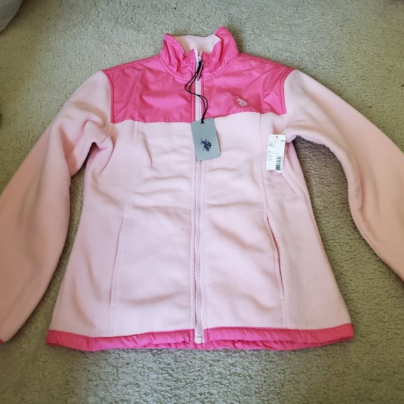 U.S. Polo Assn. Full Zip Pink Polar Fleece Jacket Girls Large - Picture 1 of 5
